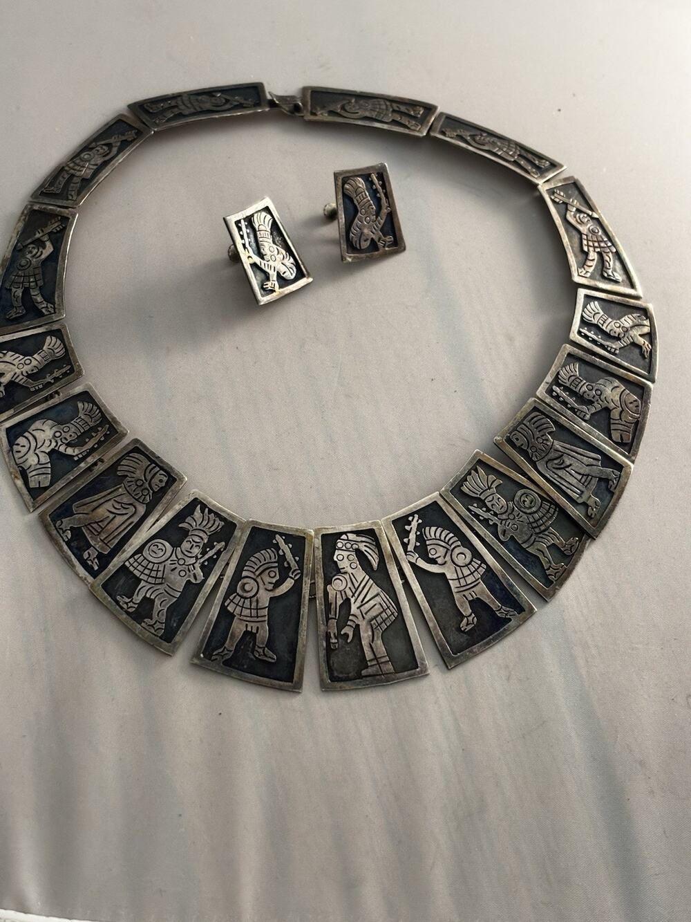 Talleres De LOS BALLESTEROS Sterling Warrior Panel/Link Necklace/earrings set